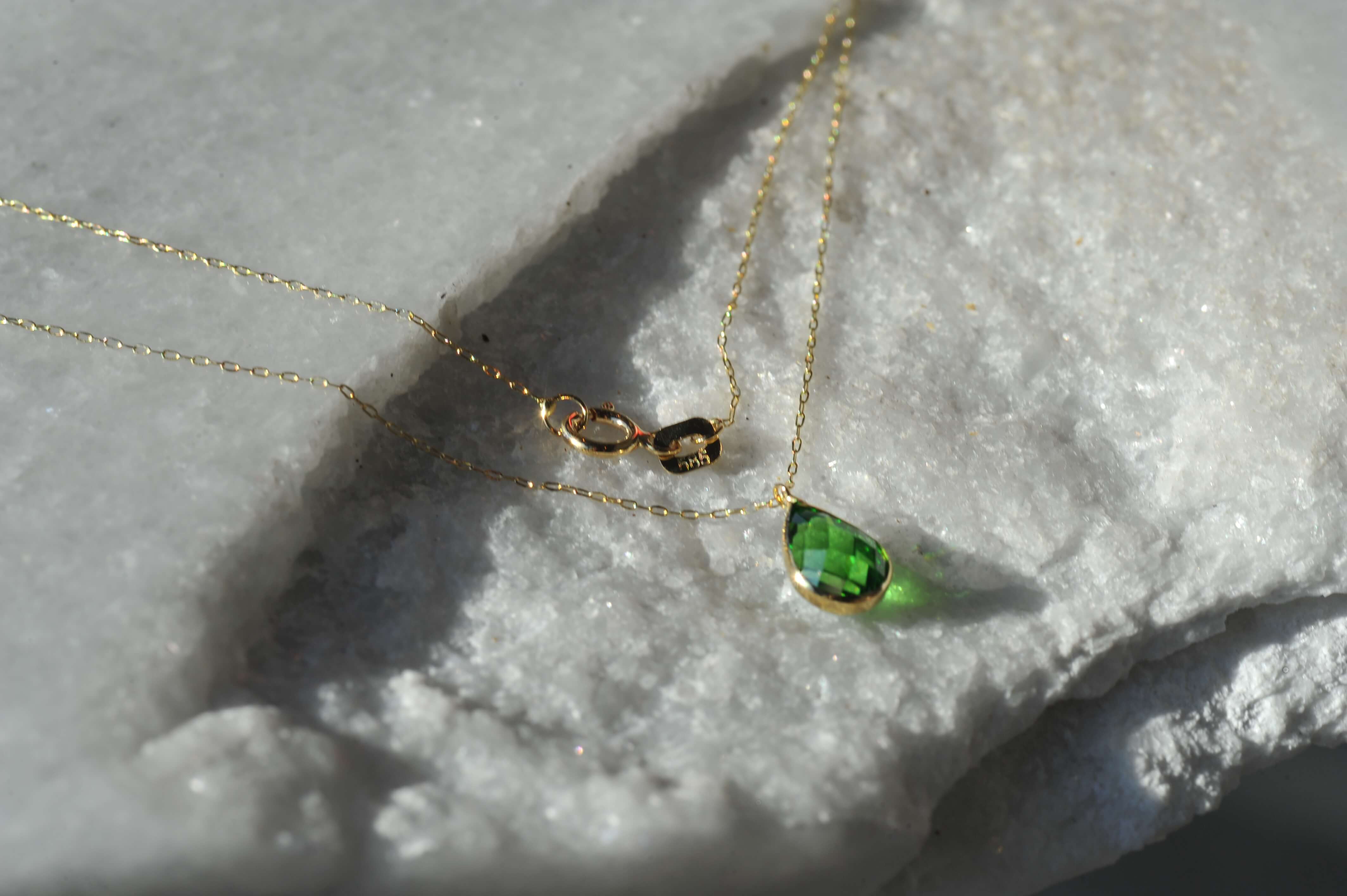 14K Real Gold Emerald Necklace